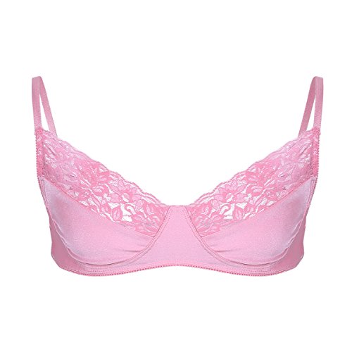 Agoky Herren sexy Sissy Dessous Lingerie Büsterhalter Bralette aus glattem Stoff und Spitze Bügellos Bra BH Top mit verstellbaren Riemen M-XL Rosa L von Agoky