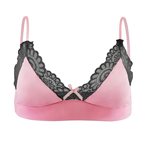 Agoky Herren sexy Sissy Dessous Lingerie Büsterhalter Bralette aus glattem Stoff und Spitze Bügellos Bra BH Top mit verstellbaren Riemen M-XL Rosa Schwarz B L von Agoky