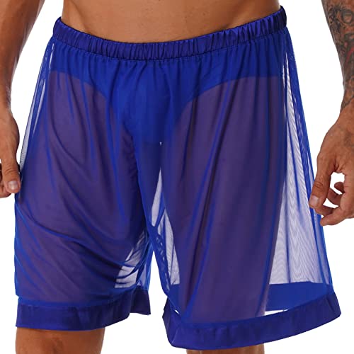 Agoky Herren transparente Kurze Hose Pants Netz Mesh Unterwäsche Unterhose Männer sexy Boxershorts Trunks Shorts Dessous Nachtwäsche Clubwear M-XXL Royal Blau A XL von Agoky