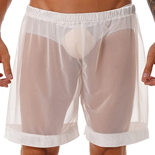 Agoky Herren transparente Kurze Hose Pants Netz Mesh Unterwäsche Unterhose Männer sexy Boxershorts Trunks Shorts Dessous Nachtwäsche Clubwear M-XXL Weiß A 4XL von Agoky