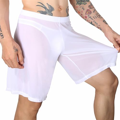 Agoky Herren transparente Kurze Hose Pants Netz Mesh Unterwäsche Unterhose Männer sexy Boxershorts Trunks Shorts Dessous Nachtwäsche Clubwear M-XXL Weiß M von Agoky