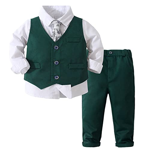 Agoky Jungen Anzug Set Langarm Hemd mit Kentkragen Fliege Anzughose mit Y-Form Hosenträger Festlich Sakko Smoking Gentleman Outfits Grün R 104-110 von Agoky