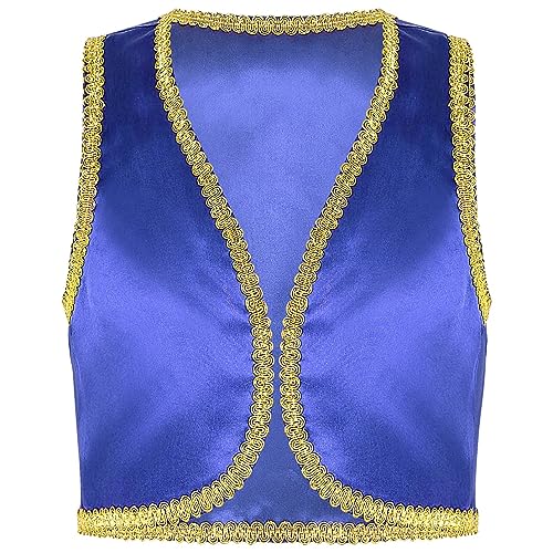 Agoky Jungen Festliche Weste Arabischer Prinz Orient Sultan Gilet Ärmellos Open Front Jacke Flaschengeist Halloween Cosplay Outfits Blau 98-104 von Agoky