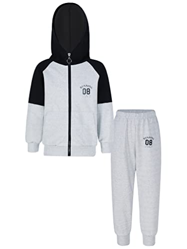 Agoky Jungen Sport Set Langarm Sweatjacke Kapuzejacke und Jogger Jogginghose Herbst Winter 2 Pcs Sportanzug Trainingsanzug Grau 122-128 von Agoky