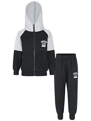 Agoky Jungen Sport Set Langarm Sweatjacke Kapuzejacke und Jogger Jogginghose Herbst Winter 2 Pcs Sportanzug Trainingsanzug Schwarz 110-116 von Agoky