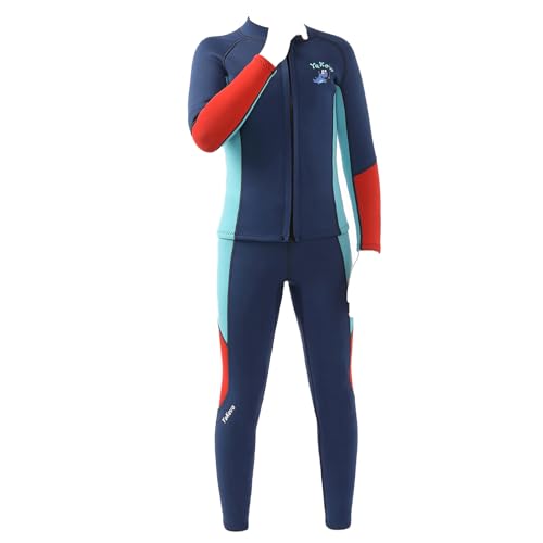 Agoky Jungen Sport Zweiteiler Badeanzug Langarm Taucheranzug UV Schutzkleidung Rash Guard Shirt und Lange Hose Ganzkörper Bademode Strandmode Schwimmen Outfits Navy blau 146-152 von Agoky