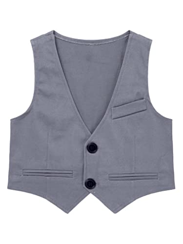 Agoky Jungen Weste Festlich Hochzeit Party Geburtstag Anzugwesten Ärmellos Gilet zweireihig Waistcoat mit Knopfleiste Einfarbig Vest Tops Grau H 116 von Agoky