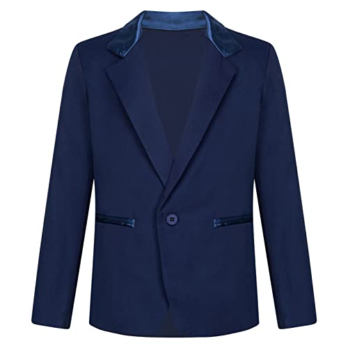 Agoky Kinder Jungen Anzugjacke Smoking Sakko Jacke Reverskragen Blazer EIN Knopf Jacket Hochzeit Taufe Kommunion Outfits Navy Blue 110-116 von Agoky