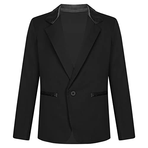 Agoky Kinder Jungen Anzugjacke Smoking Sakko Jacke Reverskragen Blazer EIN Knopf Jacket Hochzeit Taufe Kommunion Outfits Schwarz 134-140 von Agoky