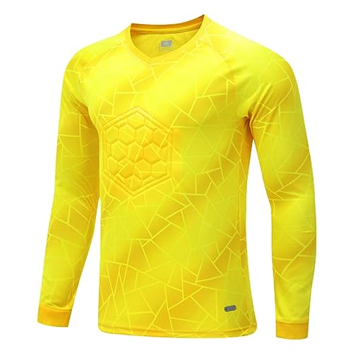 Agoky Kinder Jungen Langarm Torwart Trikot Long Sleeve T-Shirt Gepolsterte Unterhemd Langarmshirts Fußball Uniform Gelb F 134-140 von Agoky