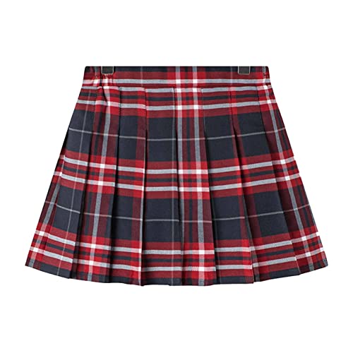 Agoky Kinder Mädchen Rock Röcke kariert Schottischer Kilt Tartan Rot klassischer Rock Uniform Kleid Highland Stewart Muster mit 2 Lederriemen und Schnallen gr.98-164 Rot G 134-140 von Agoky
