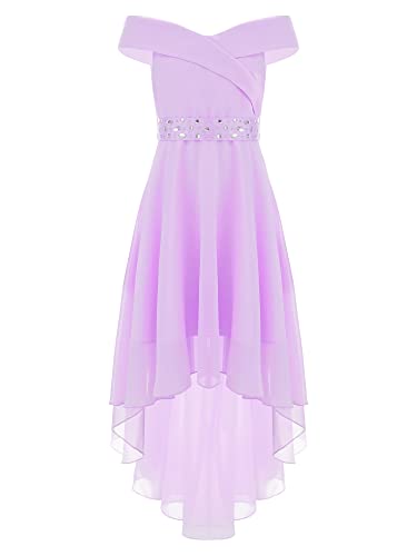 Agoky Kinder Mädchen Schulterfrei Kleider Festlich Hochzeit Blumenmädchen Kleid Midi Lang Chiffon Abendkleid Partykleid Festzug Outfits Lavender A 170-176 von Agoky
