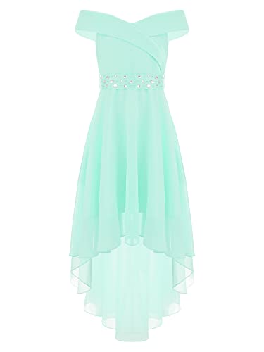 Agoky Kinder Mädchen Schulterfrei Kleider Festlich Hochzeit Blumenmädchen Kleid Midi Lang Chiffon Abendkleid Partykleid Festzug Outfits Mint Grün A 170-176 von Agoky