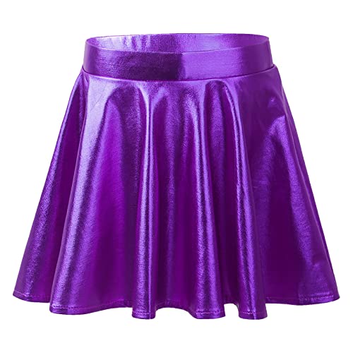 Agoky Kinder Mädchen Wetlook Leder Rock Hochglanz Metallic A-Linie Rock Minirock Skater Tanzrock Gr.110-164 Violett H 134-140 von Agoky