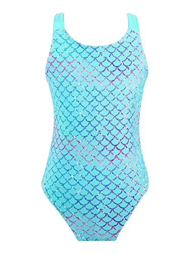 Agoky Mädchen Badeanzug Schnelltrocknend UV-Schutz Bademode Digital Druck Einteiler Swimsuit Beachwear Türkis 134-140 von Agoky