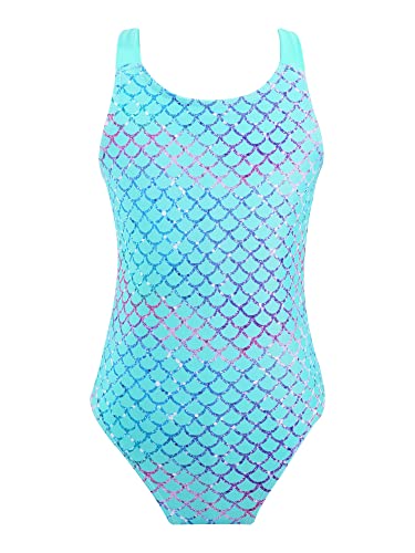 Agoky Mädchen Badeanzug Schnelltrocknend UV-Schutz Bademode Digital Druck Einteiler Swimsuit Beachwear Türkis 158-164 von Agoky