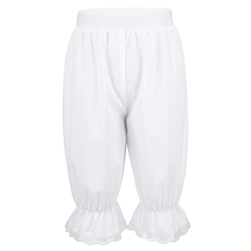 Agoky Mädchen Bloomers Spitzen Pumphose Viktorianischen Shorts mit Elastischer Bund Volants Lange Unterhose mit Bein Elegant Nachtwäsche Weiß 170-176 von Agoky