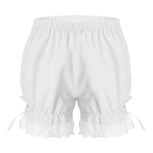 Agoky Mädchen Bloomers Spitzen Pumphose Viktorianischen Shorts Elastischer Bund Volants Lange Unterhose mit Bein Elegant Nachtwäsche Weiß A 134-140 von Agoky