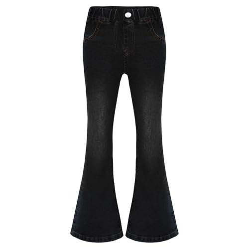 Agoky Mädchen Bootcut Jeans Skinny Jeanshose mit Schlag Destroyed Denim Pants Stretch Freizeithose Löcher Hüfthose Streetwear Schwarz 170 von Agoky