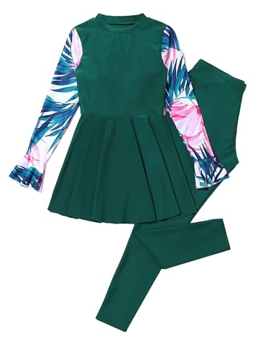 Agoky Mädchen Burkini Kinder Badeanzug Muslim Islamischen Full Cover Bademode Top + Hosen Wassersport UV Schutz Anzug Grün G 134-140 von Agoky