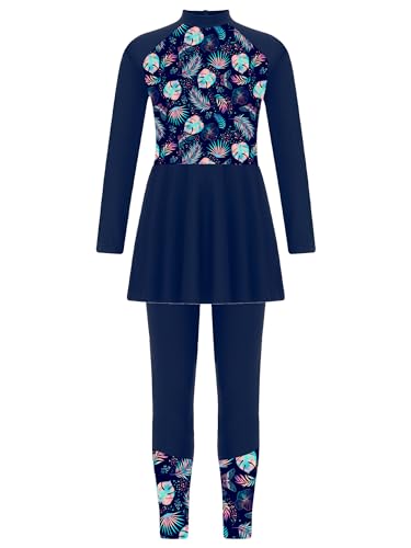 Agoky Mädchen Burkini Kinder Badeanzug Muslim Islamischen Full Cover Bademode Top + Hosen Wassersport UV Schutz Anzug Navy blau N 170 von Agoky