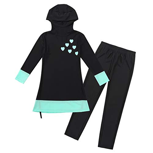 Agoky Mädchen Burkini Kinder Badeanzug Muslim Islamischen Full Cover Bademode Top + Hosen Wassersport UV Schutz Anzug Schwarz 152-164 von Agoky