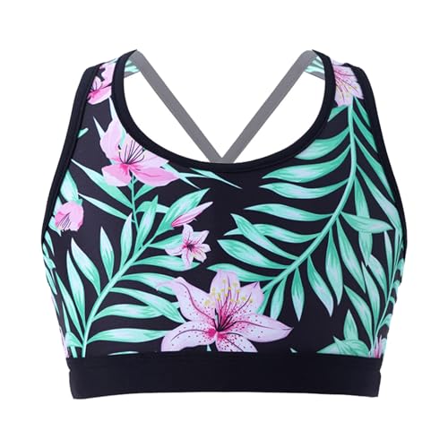 Agoky Mädchen Crop Top T-Shirts kurz Sport Bustier BH Yoga Bra Tanz Laufen Gymnastik Turn Unterwäsche Bekleidung gr. 104-164 Lilie G 122-128 von Agoky