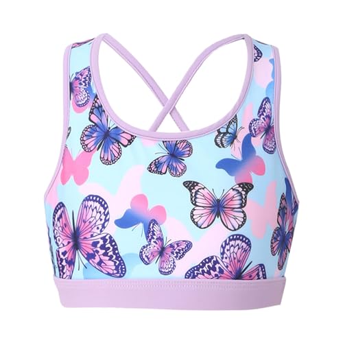 Agoky Mädchen Crop Top T-Shirts kurz Sport Bustier BH Yoga Bra Tanz Laufen Gymnastik Turn Unterwäsche Bekleidung gr. 104-164 Schmetterling G 122-128 von Agoky