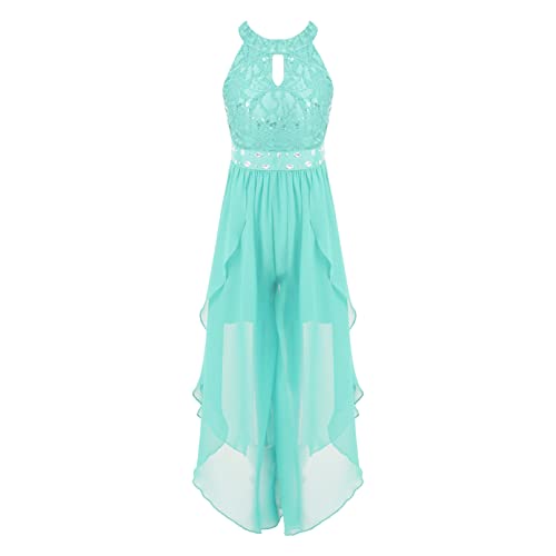 Agoky Mädchen Festlich Chiffon Jumpsuit Sommer Spitzen Hosenanzug Neckholder Overall Weite Hose Hosenrock Party Outfits Mint Grün 170-176 von Agoky