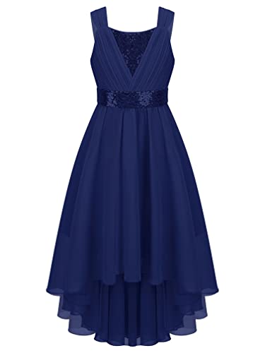 Agoky Mädchen Festliche Kleider Ärmellos Pailletten Partykleid Vorne Kurz Hinten Lang Brautjungfernkleid Geburtstag Weihnachten Outfits Navy Blau 134-140 von Agoky