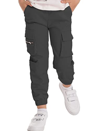 Agoky Mädchen Jungen Cargohose aus Baumwolle Stretch Sporthose Trainingshose Jogging Pants Regular Fit Freizeithose Schwarz F 110-116 von Agoky