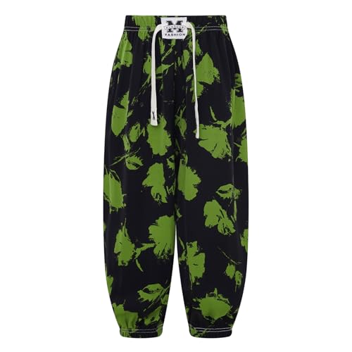 Agoky Mädchen Jungen Haremshose mit Print Pumphose Hohe Taille Strandhose Casual Sporthose Yogahose Weites Bein Baggy Pants Tippe I 158-164 von Agoky