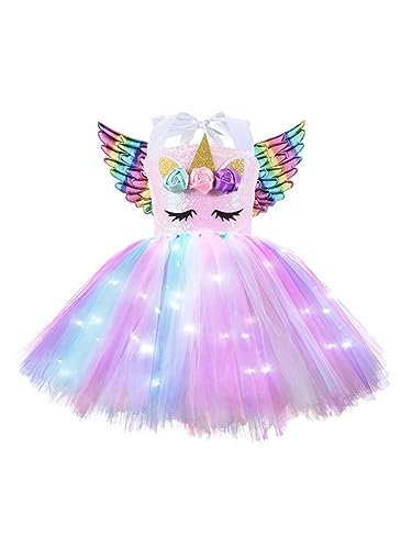 Agoky Mädchen Kleid Einhörner Haarreif Bunter Tutu Tütü Rock Cosplay Party Festzug Prinzessin Verkleidung Weinachten Halloween Outfits Glühend Typ A 122-128 von Agoky