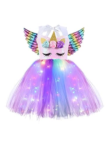 Agoky Mädchen Kleid Einhörner Haarreif Bunter Tutu Tütü Rock Cosplay Party Festzug Prinzessin Verkleidung Weinachten Halloween Outfits Glühend Typ C 122-128 von Agoky