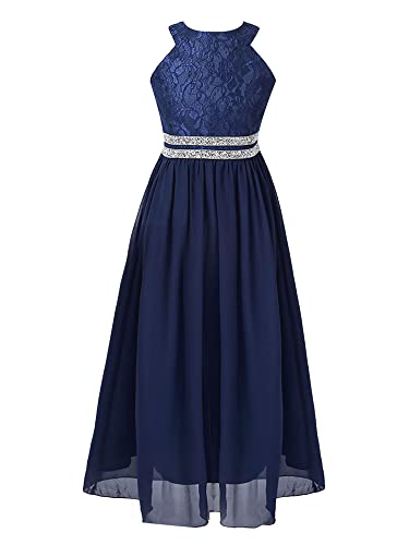 Agoky Mädchen Kleid Festlich Hochzeits Blumenkinder Brautjungfern Lange Chiffon Kleider Kinder Prinzessin Partykleid Festzug Abendkleid Cocktailkleid Navy Blau B 176 von Agoky