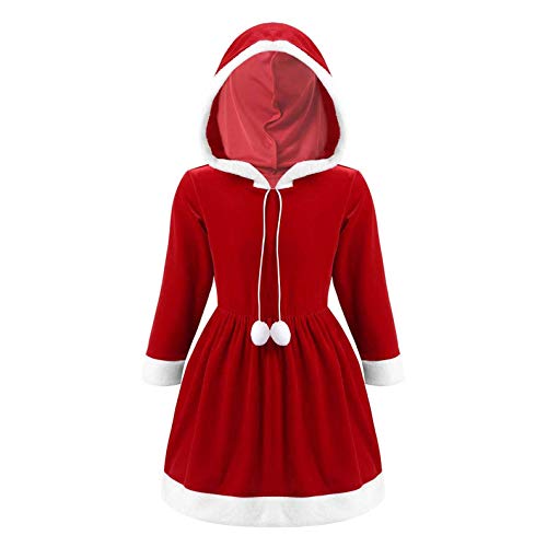 Agoky Mädchen Kleider Langarm Festlich Weihnachten Party Samtkleid Winterkleid mit Puppenkragen/Kaputzen Weihnachtsmann Weihnachtsfrau Kostüm In Rot Rot A 158-164 von Agoky