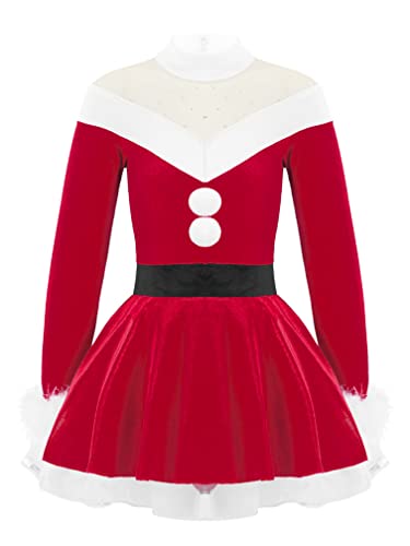 Agoky Mädchen Kleider Langarm Festlich Weihnachten Party Samtkleid Winterkleid mit Puppenkragen/Kaputzen Weihnachtsmann Weihnachtsfrau Kostüm In Rot Rot D 110-116 von Agoky
