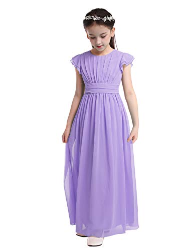 Agoky Mädchen Kleider festlich Kinder Blumenmädchenkleid lang Hochzeit Chiffon Partykleid Abschlussballkleid gr.104 116 128 140 152 164 Lavender 164 von Agoky