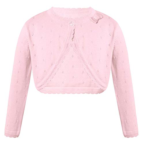 Agoky Mädchen Lang Ärmel offene Vorderseite Bolero Schulterjacke Kinder Jacke Strickjacke Top Festlich Zum Kommunionkleid Taufkleid Partykleid Gr. 86-152 Rosa 98-104 von Agoky