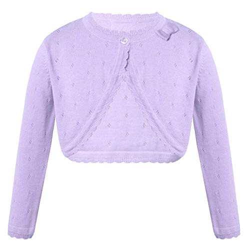 Agoky Mädchen Lang Ärmel offene Vorderseite Bolero Schulterjacke Kinder Jacke Strickjacke Top Festlich Zum Kommunionkleid Taufkleid Partykleid Gr. 86-152 Violett 110-116 von Agoky