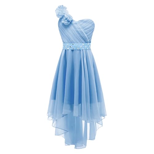 Agoky Mädchen Lange Kleider Breite Träger Chiffon Blumenmädchenkleid Hochzeits Brautjungfernkleid Festzug Outfits Hellblau A 146-152 von Agoky