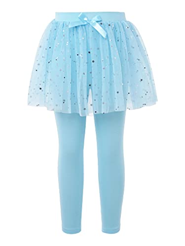 Agoky Mädchen Leggings mit Tüllrock Süße Tutu Hosenrock Kinder Hose Tight Strumpfhose Frühling Herbst Baumwolle Alltag Hosen Blau 110-116 von Agoky