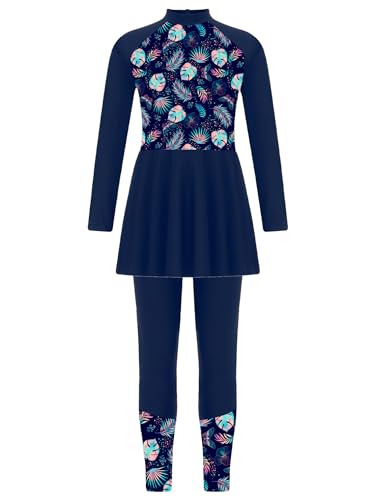 Agoky Mädchen Muslim Islamischen Burkini Kinder Zweiteiler Badeanzug Bademode Langarm Badekleid + Lange Hosen zum Schwimmen UV Schutz Anzug Navy blau N 134-140 Agoky Mädchen Muslim Islamischen Burkini Kinder Zweiteiler Badeanzug Bademode Langarm Badekleid + Lange Hosen zum Schwimmen UV Schutz Anzug Navy blau N 134-140 von Agoky