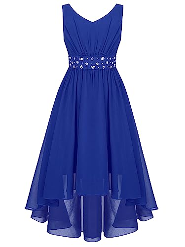 Agoky Mädchen Pailletten Halter Ausschnitt ärmellos Chiffon Lange Kleider Festzug Party Abschlussball Hochzeit Brautjungfer Blumenmädchen Kleidung Blau F 152 von Agoky