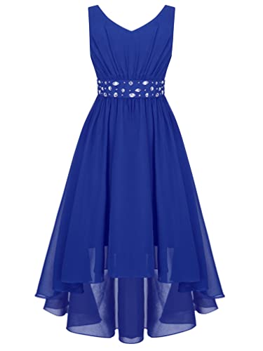 Agoky Mädchen Pailletten Halter Ausschnitt ärmellos Chiffon Lange Kleider Festzug Party Abschlussball Hochzeit Brautjungfer Blumenmädchen Kleidung Blau F 152 von Agoky