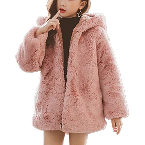 Agoky Mädchen Plüsch Mantel Flauschige Jacke mit Reisverschluss Kapuzen Übergangsjacke Warm Herbt Winter Jacket Eule Outwear Rosa 146-152 von Agoky