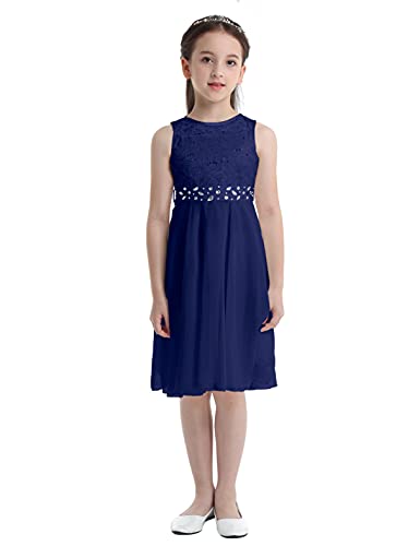 Agoky Mädchen Prinzessin Kleid Blumenmädchenkleid Taufkleid Festlich Kleid Hochzeit Partykleid Festzug Babybekleidung gr. 98-176 Marineblau 128 von Agoky