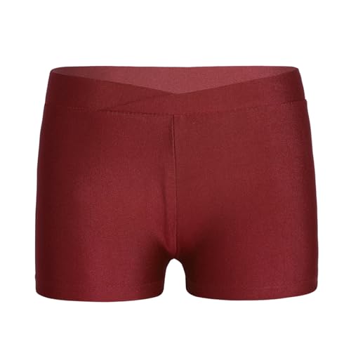 Agoky Mädchen Sport Shorts Turnhose für Kinder Kurze Hose Tights Leggings Fitness Tanzen Yoga Shorts Sporthose kurz Hot Pants Freizeit Training Burgundy Einfarbig 158-164 von Agoky