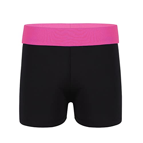 Agoky Mädchen Sport Shorts Turnhose für Kinder Kurze Hose Tights Leggings Fitness Tanzen Yoga Shorts Sporthose kurz Hot Pants Freizeit Training Rose &Schwarz 158-164 von Agoky