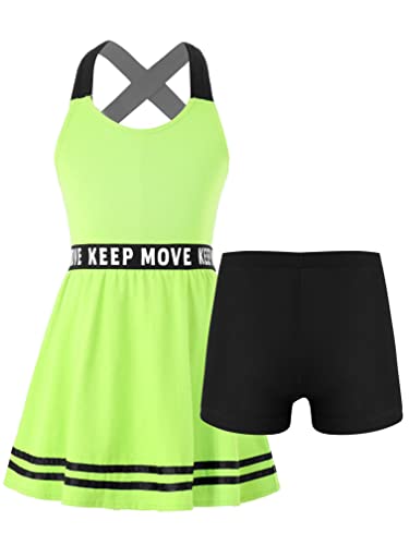 Agoky Mädchen Sportlich Kleider Beiläufiges Sommerkleid Baumwolle Kurzarm Einfarbig T-Shirt Shirt Kleid Casual Outfits Gr.110-164 Fluorescent Grün C 146-152 von Agoky